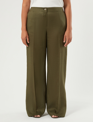 Wide-fit pure linen trousers - KAKI