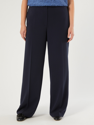 Weite Hose aus Stretch-Cady - NACHTBLAU