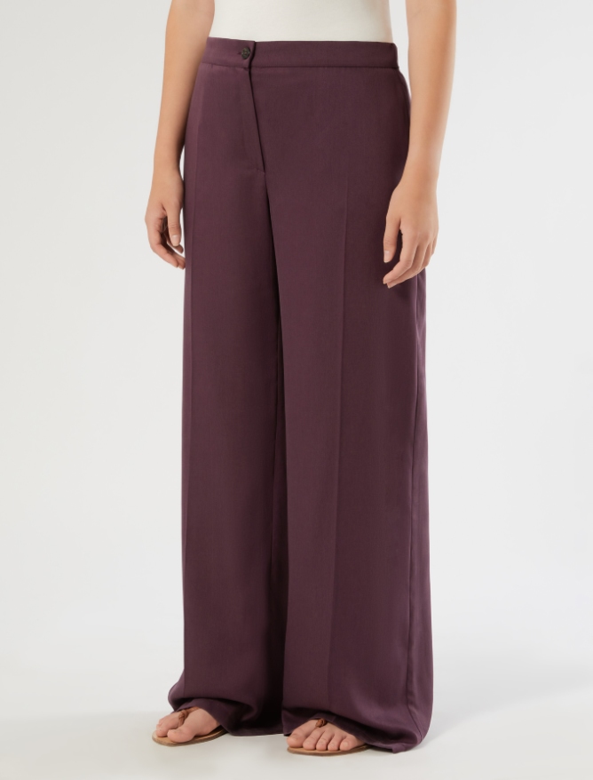 Spodnie z szerokimi nogawkami z diagonalu - ŚLIWKOWY