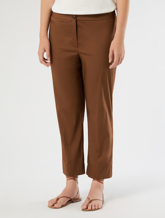 Slim-fit cotton and nylon trousers - BROWN