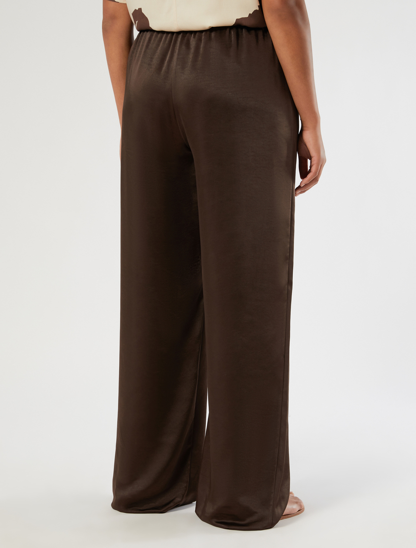 Spodnie z satyny - KAKAOWY - Marina Rinaldi - 4