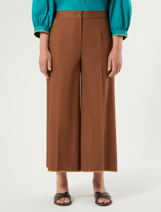 Cotton poplin cropped trousers - BROWN
