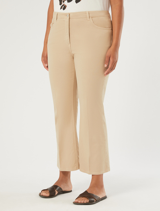 Flared cotton drill trousers - BEIGE