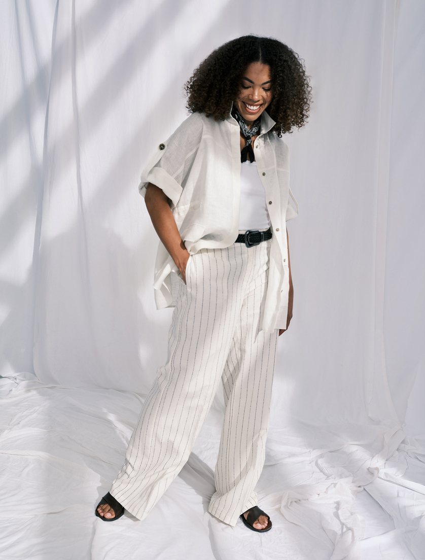 Pinstriped linen trousers - WHITE - Marina Rinaldi - 2