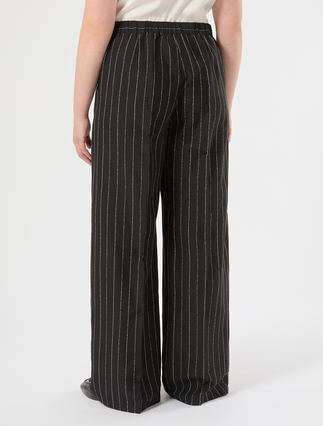Pinstriped linen trousers - BLACK - Marina Rinaldi - 4