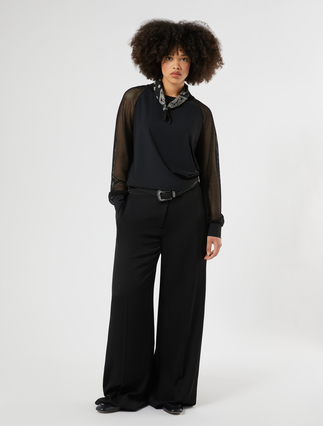 Wide-fit fluid twill trousers - Marina Rinaldi