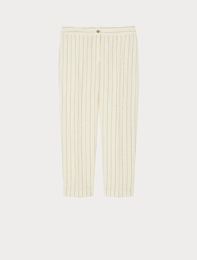Pinstriped linen-blend trousers - WHITE - Marina Rinaldi