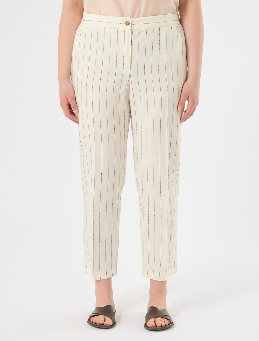 Pinstriped linen-blend trousers - WHITE - Marina Rinaldi - 3