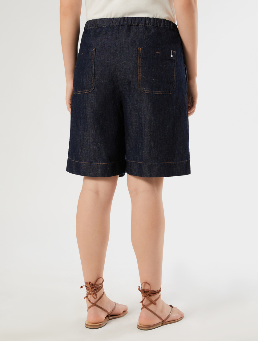 Cotton and linen plain-weave denim Bermuda shorts - NAVY - Marina Rinaldi - 4
