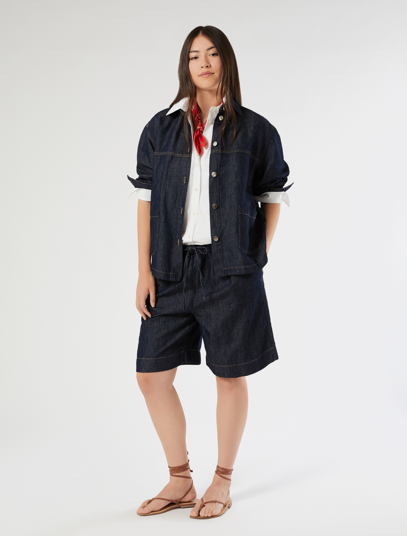 Cotton and linen plain-weave denim Bermuda shorts - NAVY - Marina Rinaldi - 2