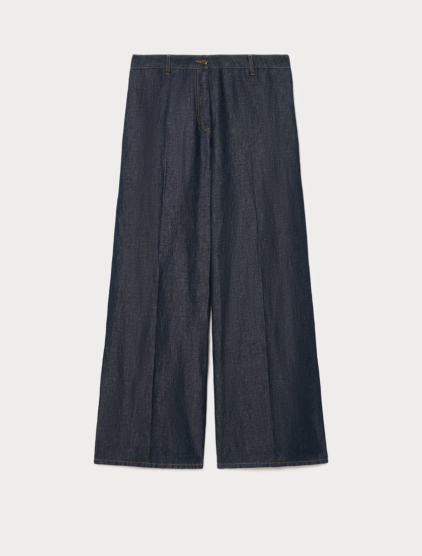 Cotton and linen denim jeans - NAVY - Marina Rinaldi