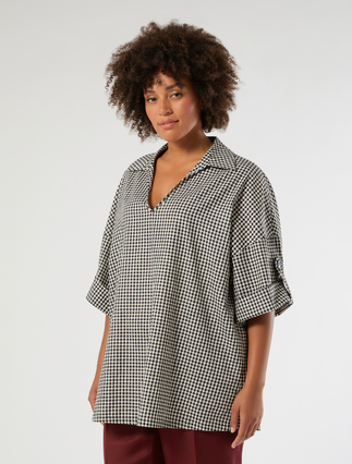 Cotton and linen canvas polo shirt - BLACK