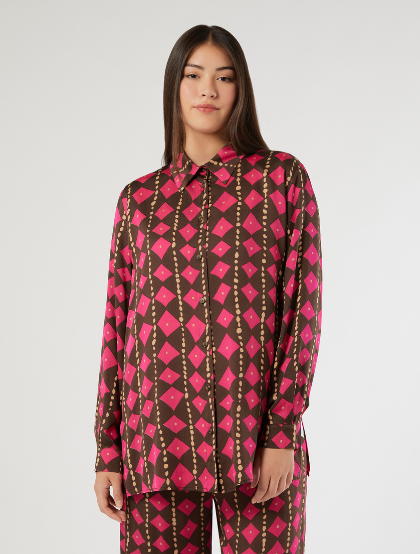 Koszula z satyny i wiskozowy - KAKAOWY - Marina Rinaldi - 3