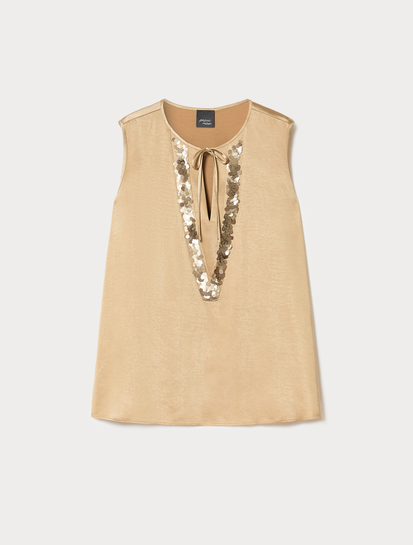 Satin top with sequin embroidery - BEIGE - Marina Rinaldi