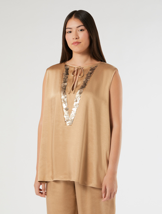 Satin top with sequin embroidery - BEIGE - Marina Rinaldi - 3