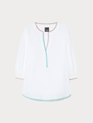 Bluzka z popeliny bawełnianej z haftami - Marina Rinaldi