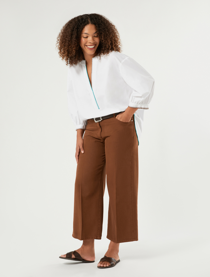 Bluzka z popeliny bawełnianej z haftami - Marina Rinaldi