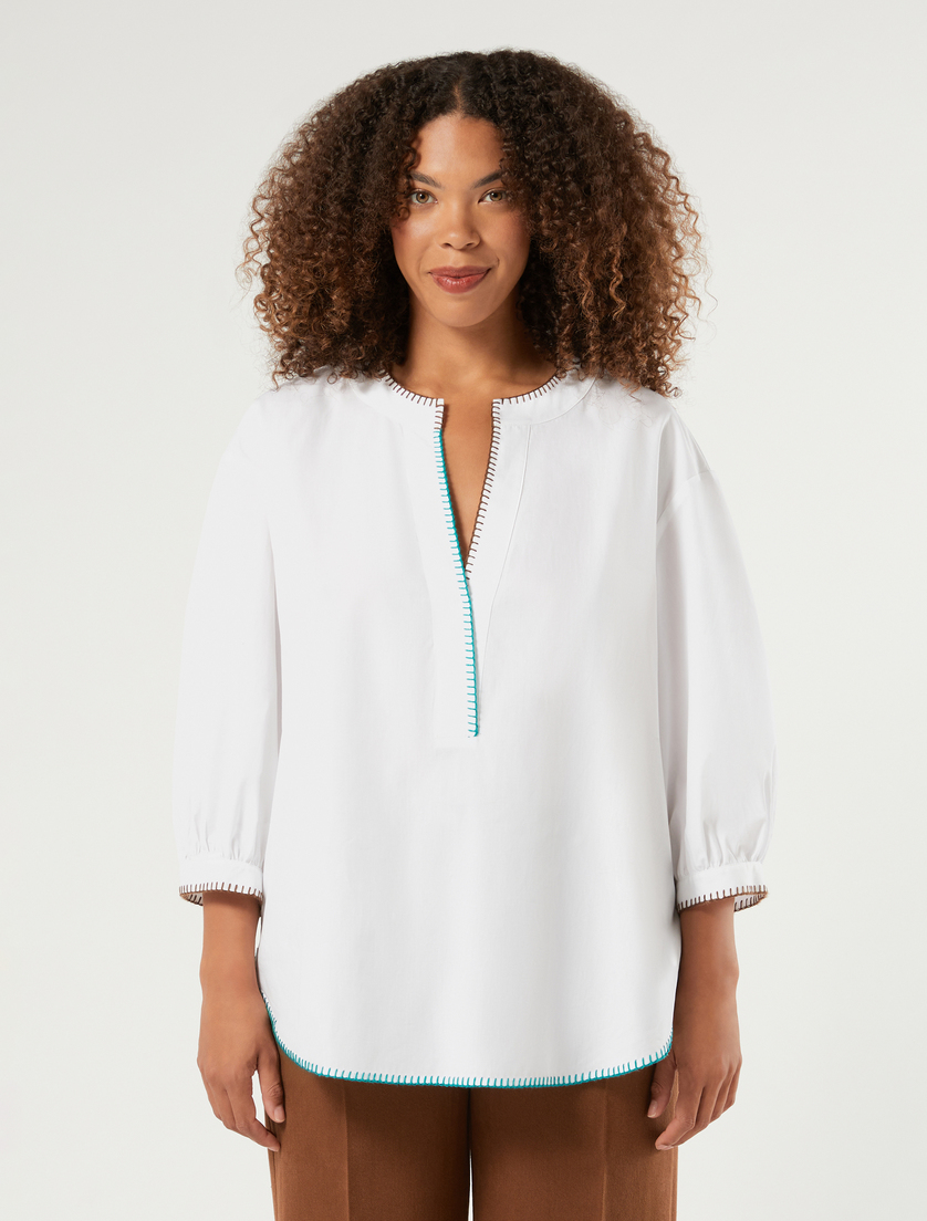 Bluzka z popeliny bawełnianej z haftami - OPTYCZNY BIAŁY - Marina Rinaldi - 3