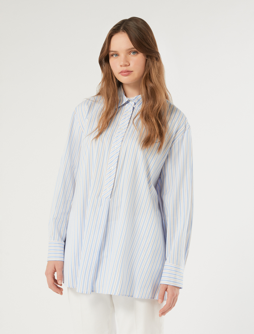 Striped cotton-blend blouse - WHITE - Marina Rinaldi - 3