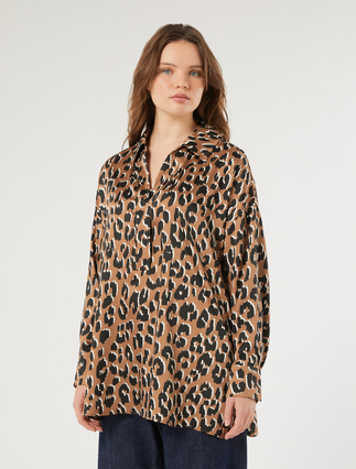 Blusa in twill stampato - CARAMELLO