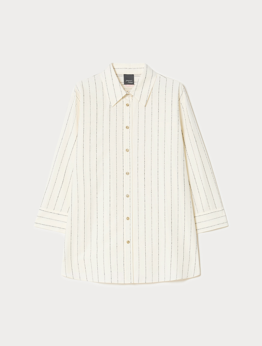 Camicia in lino e viscosa gessato - BIANCO - Marina Rinaldi