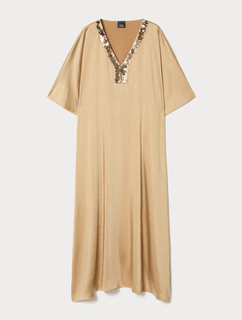 Kaftankleid aus Satin mit Pailletten - BEIGE - Marina Rinaldi