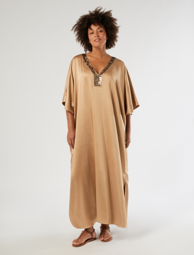 Kaftankleid aus Satin mit Pailletten - Marina Rinaldi