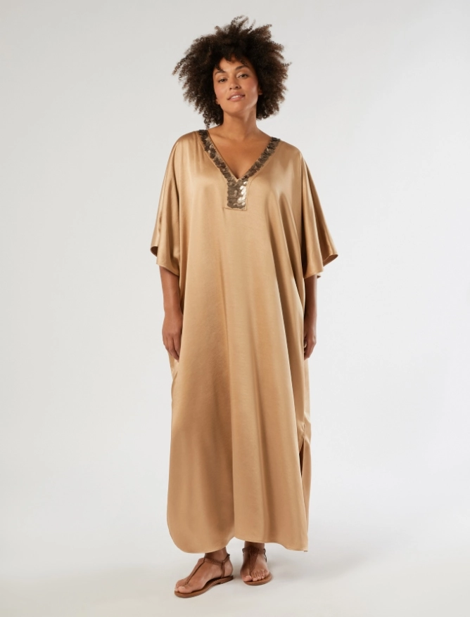Kaftankleid aus Satin mit Pailletten - Marina Rinaldi