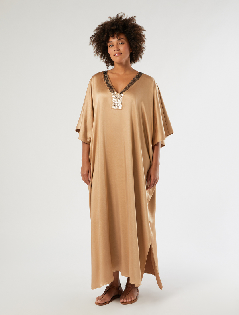 Kaftankleid aus Satin mit Pailletten - BEIGE - Marina Rinaldi - 3
