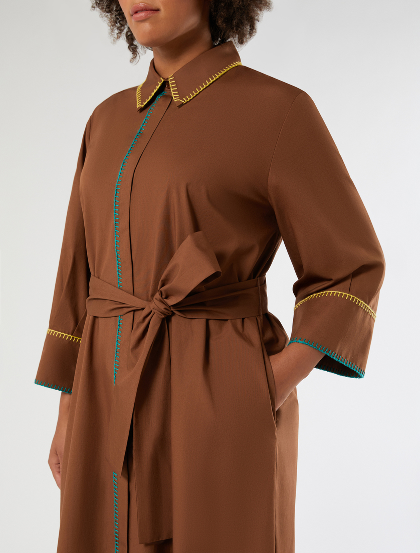 Embroidered poplin shirt dress - BROWN - Marina Rinaldi - 5