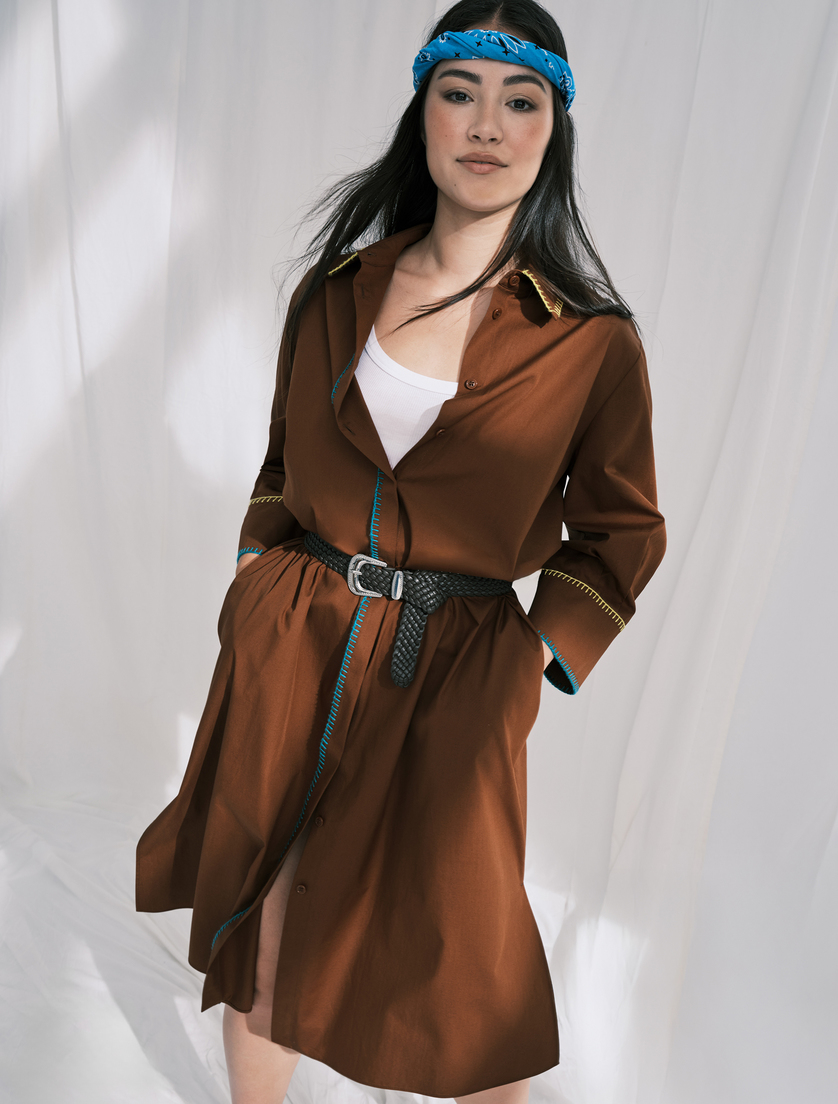 Embroidered poplin shirt dress - Marina Rinaldi
