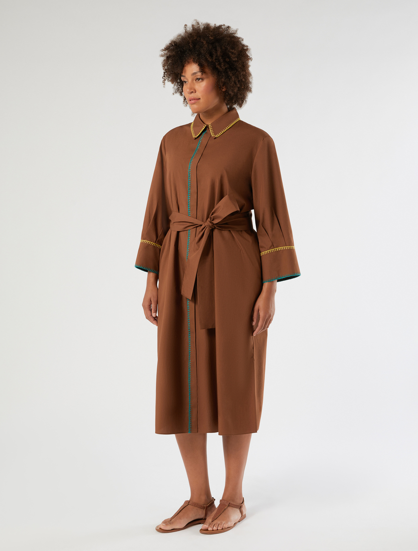 Embroidered poplin shirt dress - BROWN - Marina Rinaldi - 3