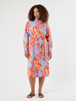Shirt dress in cotton poplin - CORAL - Marina Rinaldi - 3