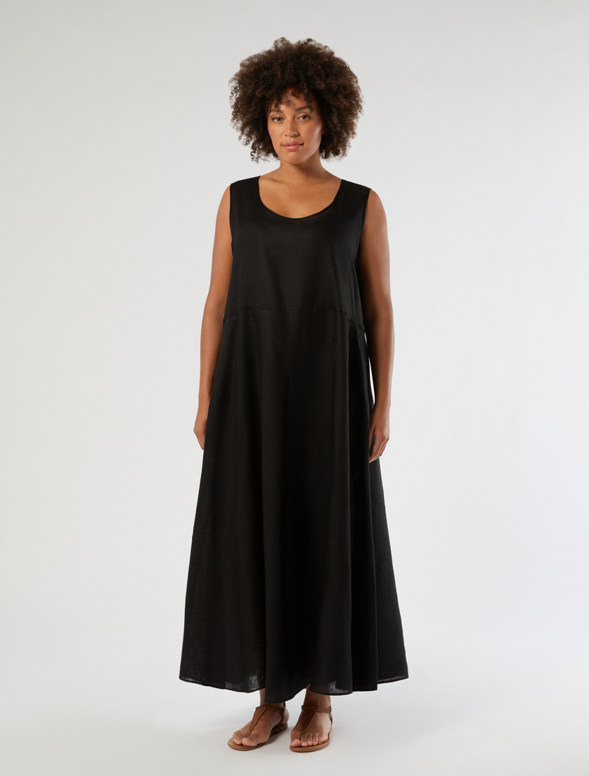 Long linen dress - BLACK - Marina Rinaldi - 3