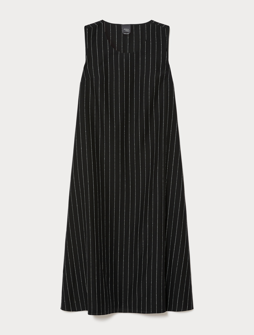 Long viscose and linen canvas dress - BLACK - Marina Rinaldi