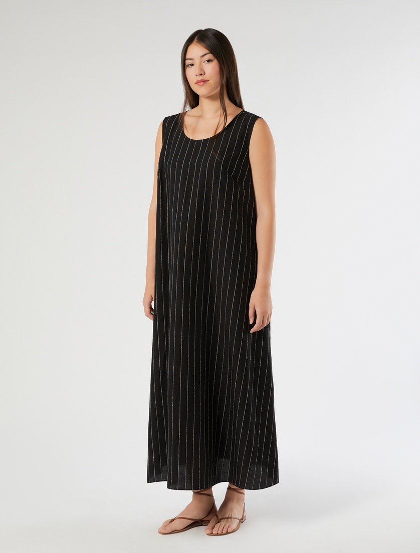 Long viscose and linen canvas dress - BLACK - Marina Rinaldi - 3