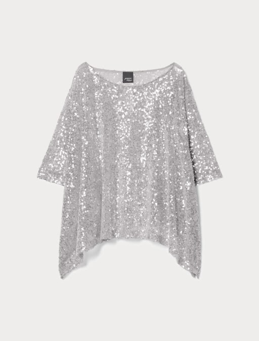 Sequinned poncho - PEARL GREY - Marina Rinaldi