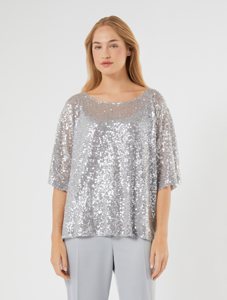 Sequinned poncho - PEARL GREY