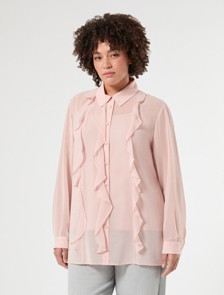 Georgette shirt with flounce - ANTIQUE ROSE