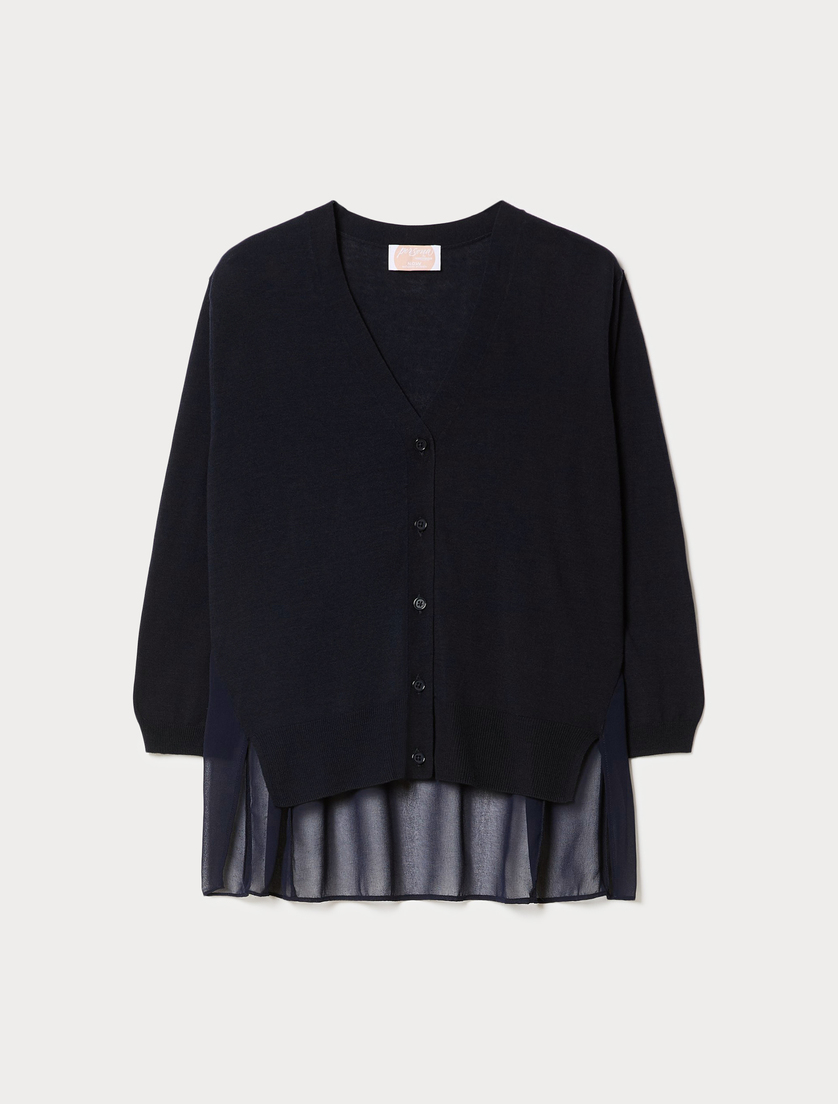 Cotton and georgette-blend cardigan - MIDNIGHTBLUE - Marina Rinaldi