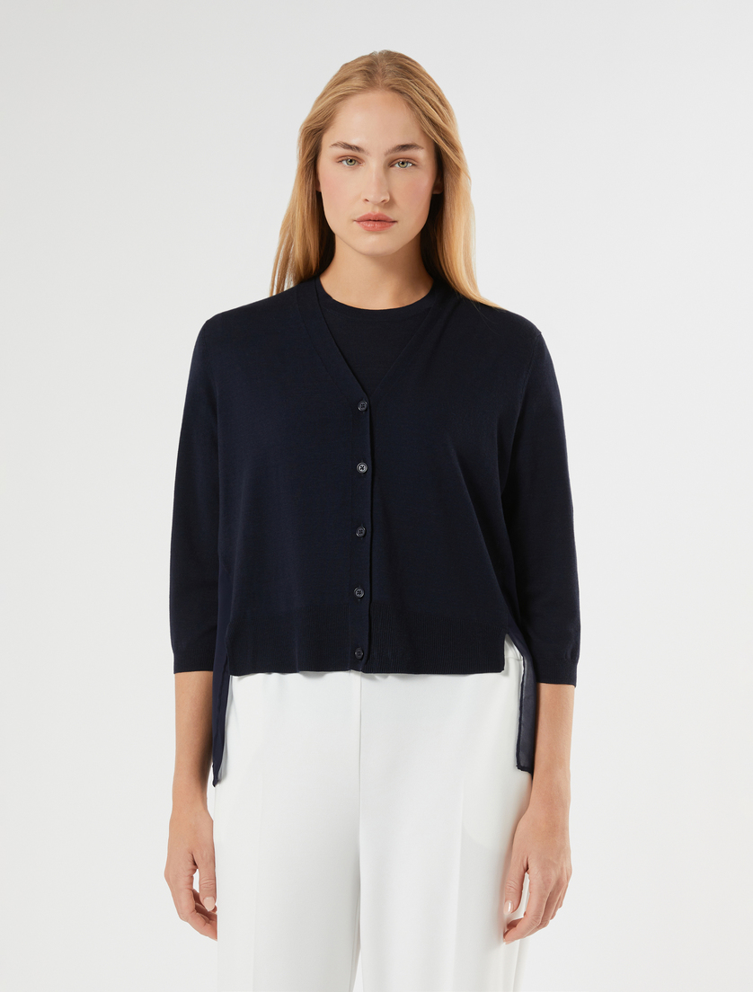 Cotton and georgette-blend cardigan - MIDNIGHTBLUE - Marina Rinaldi - 3