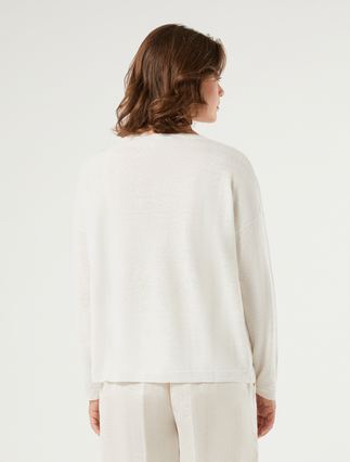 Linen and cotton boxy sweater - IVORY - Marina Rinaldi - 4