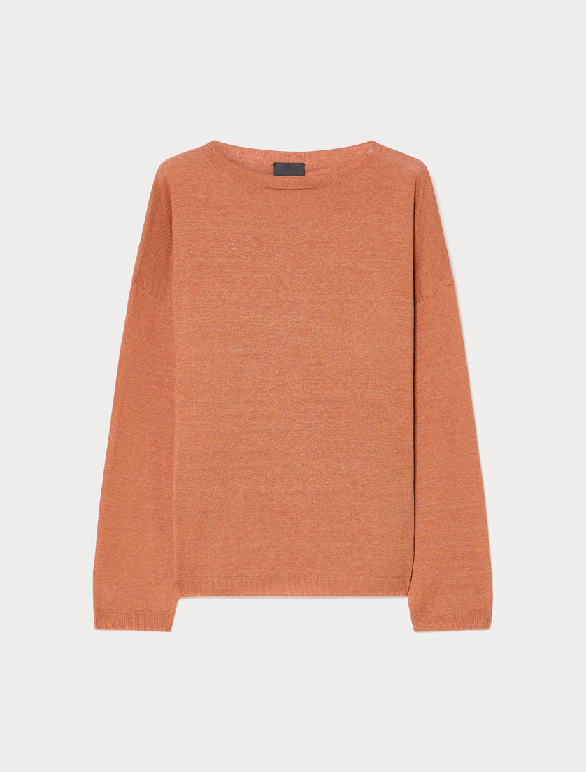 Linen and cotton boxy sweater - COPPER - Marina Rinaldi