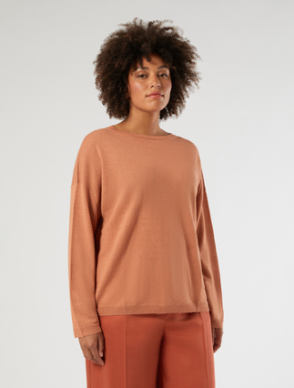 Linen and cotton boxy sweater - COPPER - Marina Rinaldi - 3