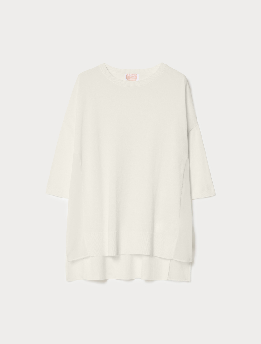 Cotton and georgette-blend sweater - WHITE - Marina Rinaldi