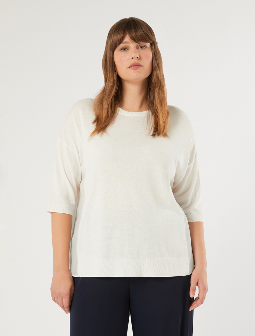 Cotton and georgette-blend sweater - WHITE - Marina Rinaldi - 3