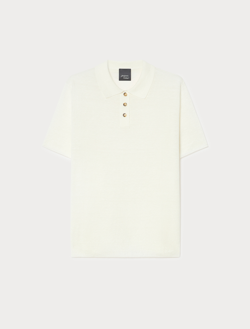 Linen and cotton polo sweater - IVORY - Marina Rinaldi