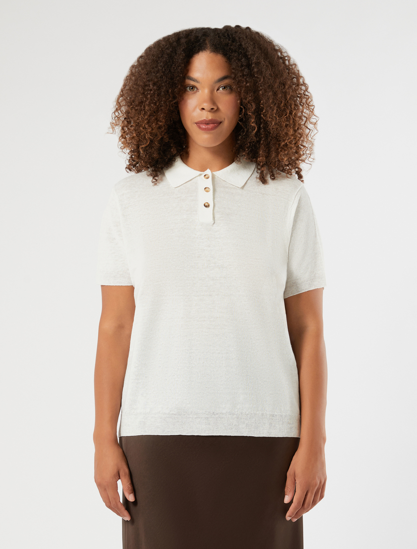 Linen and cotton polo sweater - IVORY - Marina Rinaldi - 3