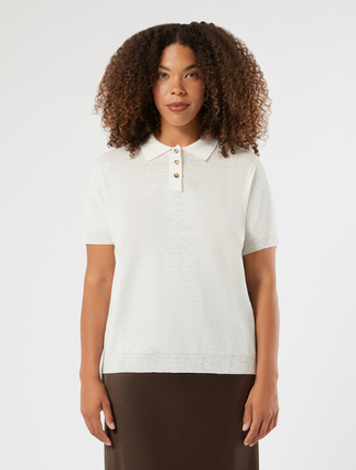Linen and cotton polo sweater - IVORY