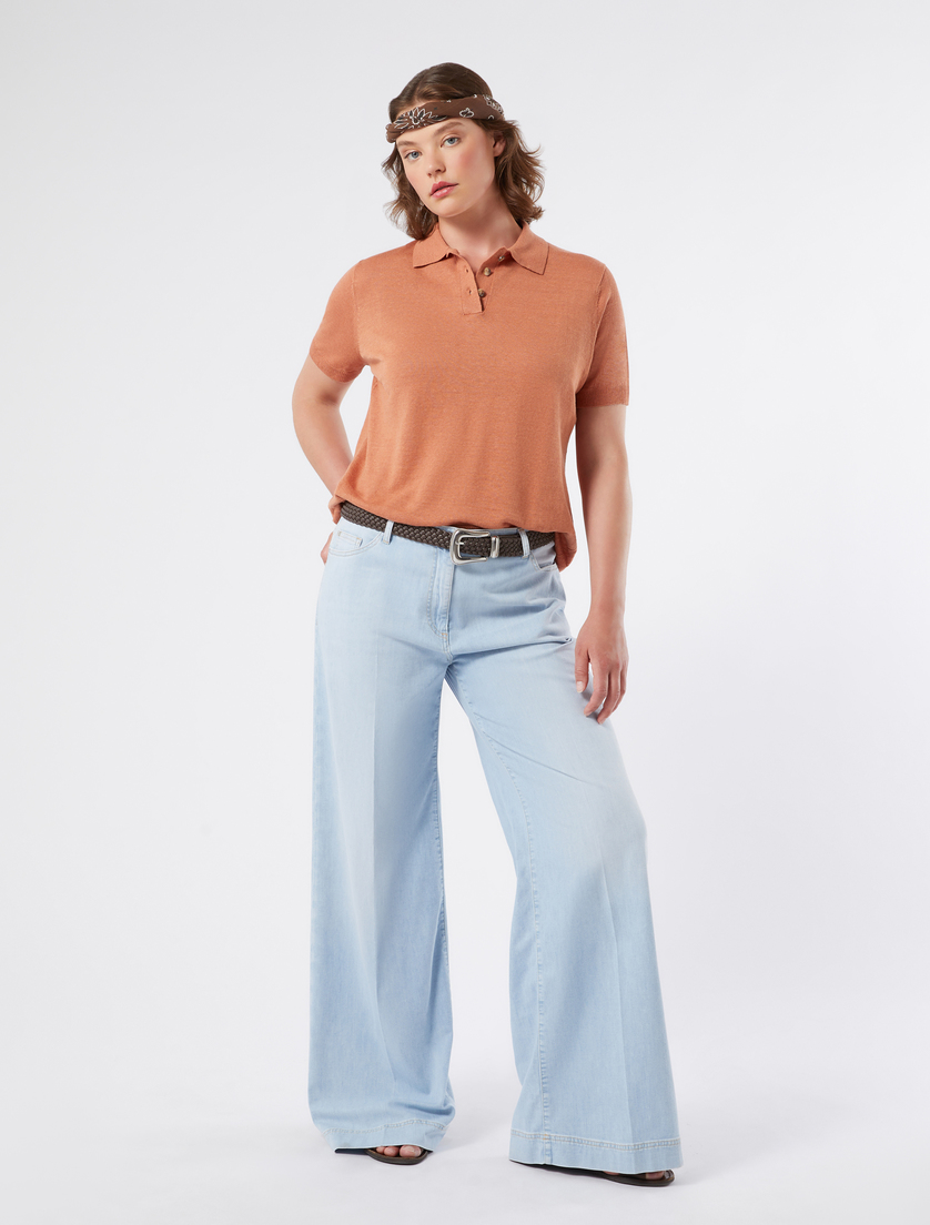 Linen and cotton polo sweater - COPPER - Marina Rinaldi - 2